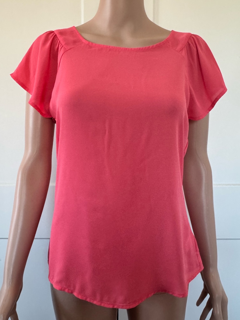Express Soft Coral Pink Short Flutter Sleeve Blouse Top XS